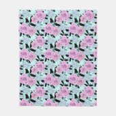ピンクのバラ，バラ,ターコイズの背景 フリースブランケット (正面)