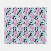 ピンクのバラ，バラ,ターコイズの背景 フリースブランケット (正面(横))