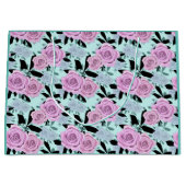 ピンクのバラ，バラ,ターコイズの背景 ラージペーパーバッグ (正面)