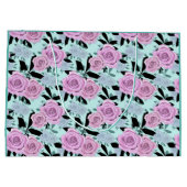 ピンクのバラ，バラ,ターコイズの背景 ラージペーパーバッグ (裏面)