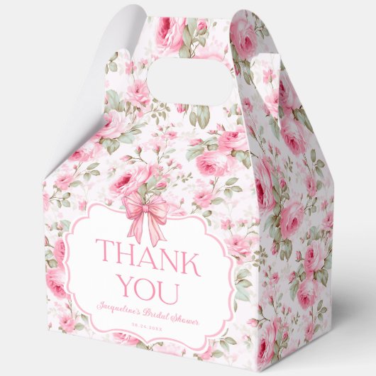 ピンクのバラ ピンクのボウ ブライダルシャワーのお礼 フェイバーボックス (正面)