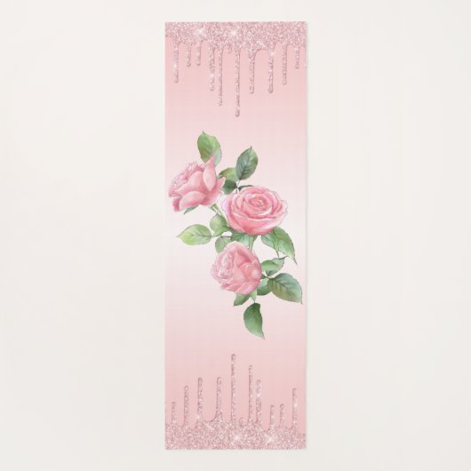 ピンクのバラ、ピンクの背景とピンクのグリッター ヨガマット (裏面)
