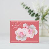 ピンクのバラ ピンクの背景 ありがとう ポストカード (スタンド正面)