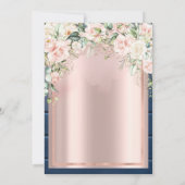 ピンクのバラ、ブルーウッドバラ金ゴールド40th誕生日 招待状 (裏面)