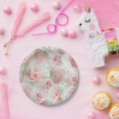 ピンクのバラ&ベビーズブレス任意の色のプレート ペーパープレート (パーティー)