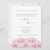 ピンクのバラ ホワイト グレー 花 エレガント ウェディング 招待状 (正面)