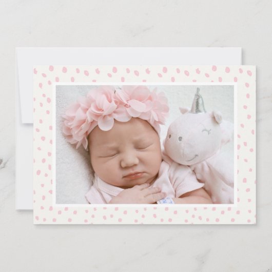 ピンクのバラ |モダンエレガントフローラ写真誕生 案内状 (裏面)