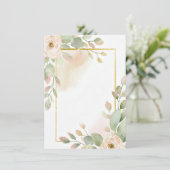 ピンクのバラ、ユーカリとゴールドフレームの空白の結婚式 招待状 (スタンド正面)