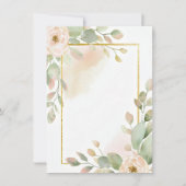 ピンクのバラ、ユーカリとゴールドフレームの空白の結婚式 招待状 (正面)
