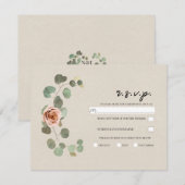 ピンクのバラ＆ユーカリのハート　ラスティックウェディング　RSVP 招待状 (正面/裏面)