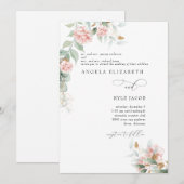 ピンクのバラ ユーカリ 両親 結婚式 招待状 (正面/裏面)