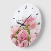 ピンクのバラ ラージ壁時計 (傾斜)