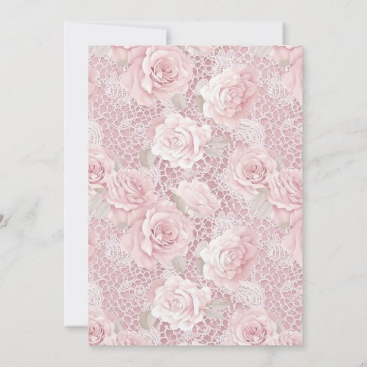 ピンクのバラ、レース、真珠の日付を保存 招待状 (裏面)