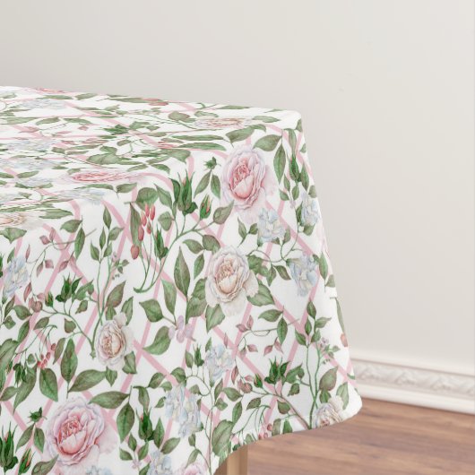 ピンクのバラ – ヴィンテージ水彩フローラ テーブルクロス (インサイチュ)