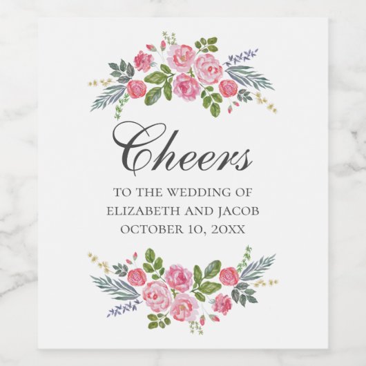 ピンクのバラ。ヴィンテージ結婚フローラ書 ワインラベル (シングルラベル)