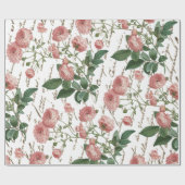 ピンクのバラ ヴィンテージ フランス語 スクリプト ゴールド テキスト ラッピングペーパー (フラット)