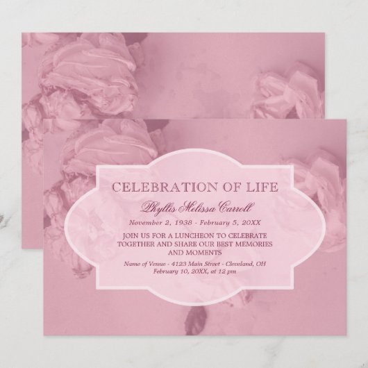 ピンクのバラ　人生の祝福 招待状 (正面/裏面)