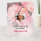 ピンクのバラ＆写真入りハート型バレンタインカード カード (正面)