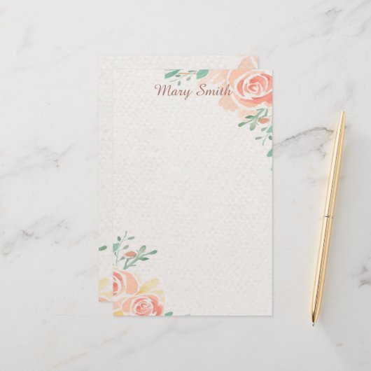 ピンクのバラ　名入れしました 便箋 (正面/裏面インサイチュ)