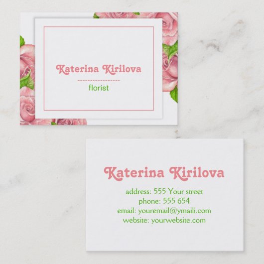 ピンクのバラ 名刺 (正面/裏面)
