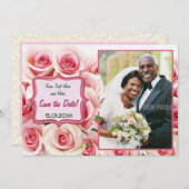 ピンクのバラ - 婚約の誓い更新 招待状 (正面/裏面)