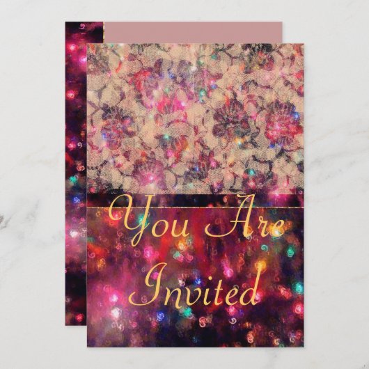 ピンクのバラ 招待状 (正面/裏面)