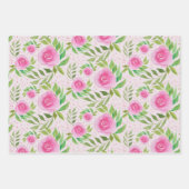 ピンクのバラ、水彩の手絵を描形 ラッピングペーパーシート (正面3)