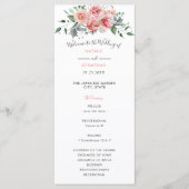 ピンクのバラ 水彩 花 フラワー ウェディング プログラム (正面)