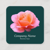 ピンクのバラ – 濃い緑 スクエア名刺 (正面)