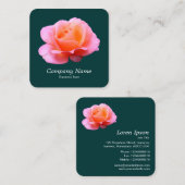 ピンクのバラ – 濃い緑 スクエア名刺 (正面/裏面)