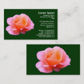 ピンクのバラ – 濃い緑 名刺 (正面/裏面)