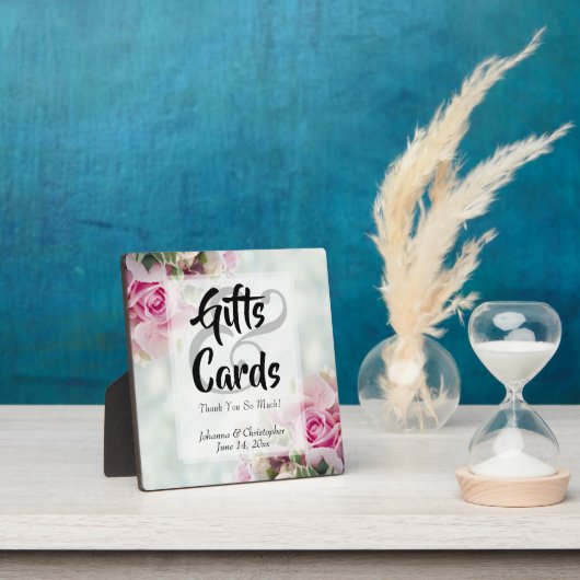 ピンクのバラ&牡丹のカード&ギフトの結婚サイン フォトプラーク (インサイチュ)