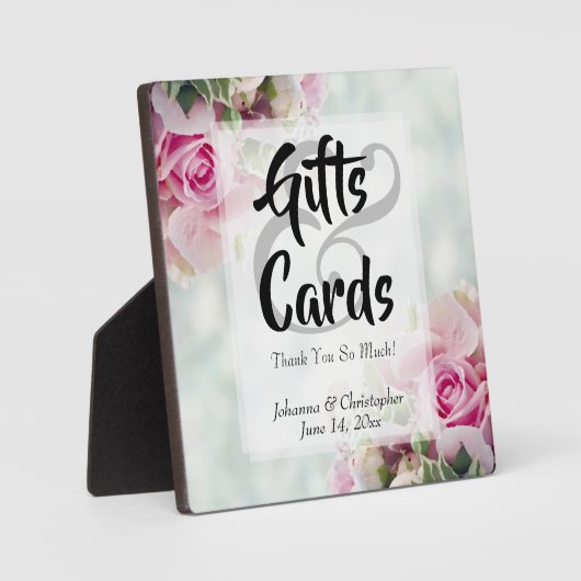 ピンクのバラ&牡丹のカード&ギフトの結婚サイン フォトプラーク (正面)