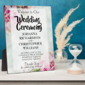 ピンクのバラ&牡丹の芽エレガントな結婚式へようこそ フォトプラーク (側面)