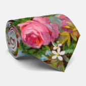 ピンクのバラ、白いジャスミン、緑は花柄を去ります ネクタイ (ロール)