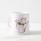 ピンクのバラ 白い花のじょうろ コーヒーマグカップ (正面左)