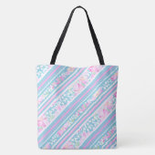 ピンクのバラ、白い蝶とマッチストライプする トートバッグ (裏面)