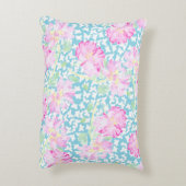 ピンクのバラ、白い蝶ブルーアクセントピロー アクセントクッション (裏面(縦))