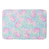 ピンクのバラ、白い蝶ブルーバスマット バスマット (正面)