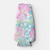 ピンクのバラ、白い蝶ブルーボトルクール ボトルクーラー (正面)