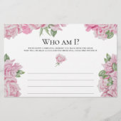 ピンクのバラ – 私は誰ブライダルシャワーゲーム 便箋 (正面)