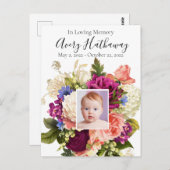 ピンクのバラ 紫のラン 葬儀 追悼 ポストカード (正面/裏面)