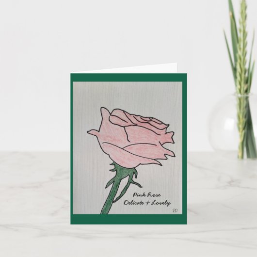 ピンクのバラ – 繊細で美しいグリーティ空白のングカード サンキューカード (正面)