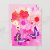 ピンクのバラ、花と蝶、フローラ復活祭 ポストカード (正面/裏面)