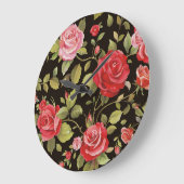 ピンクのバラ：花エレガント柄。 ラージ壁時計 (傾斜)
