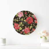 ピンクのバラ：花エレガント柄。 ラージ壁時計 (ホーム)