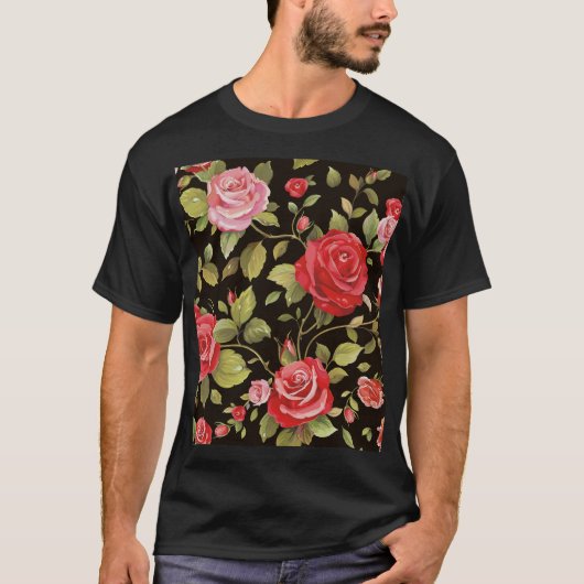 ピンクのバラ:花エレガント柄。 Tシャツ (正面)