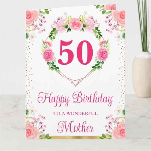 ピンクのバラ 花 母の誕生日カード カード (正面)