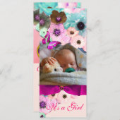 ピンクのバラ、蝶の赤ちゃんシャワー写真テンプレート 招待状 (正面/裏面)