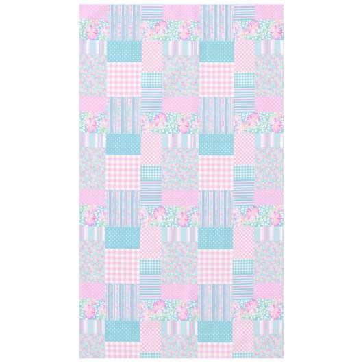 ピンクのバラ、蝶パッチワークフェイクテーブルクロス テーブルクロス (正面)